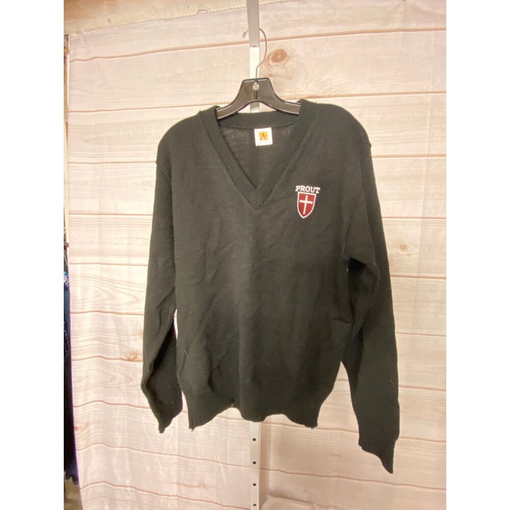 Vintage A+ School Apparel The Prout School Men's Small Black V Neck Sweater